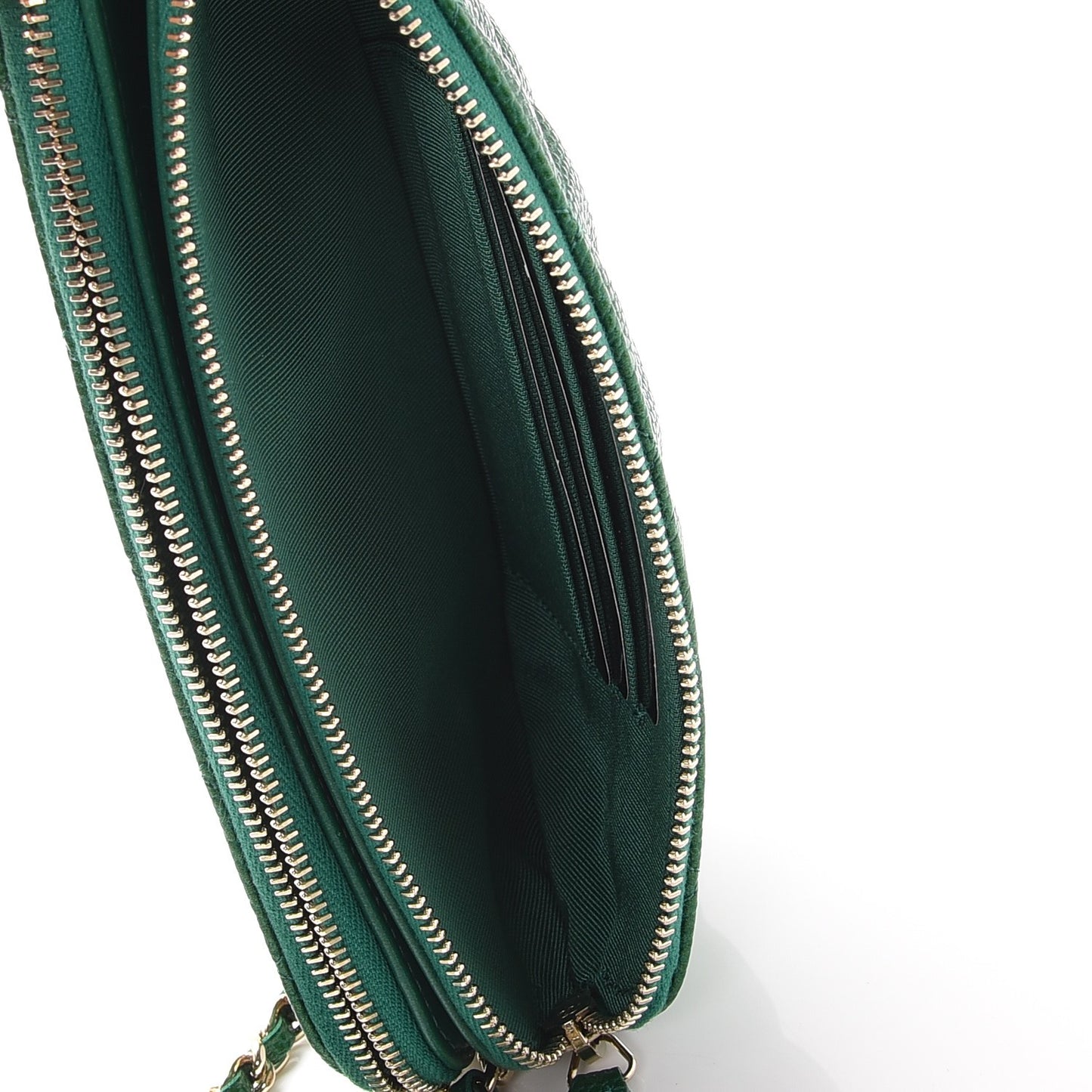 Caviar Quilted Small Clutch With Chain Green