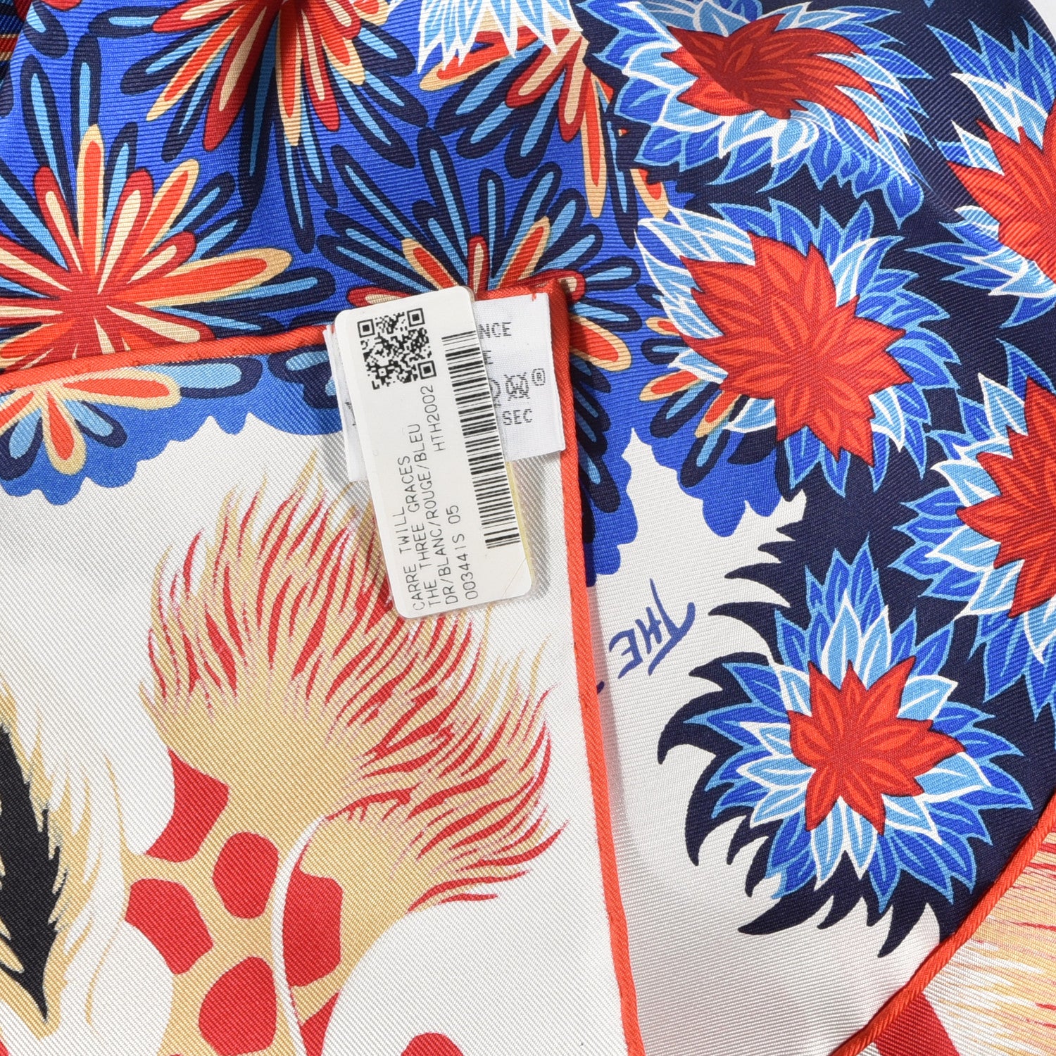 Hermes Silk Twill The Three Graces Scarf 90 White Rouge Bleu 4 of 4