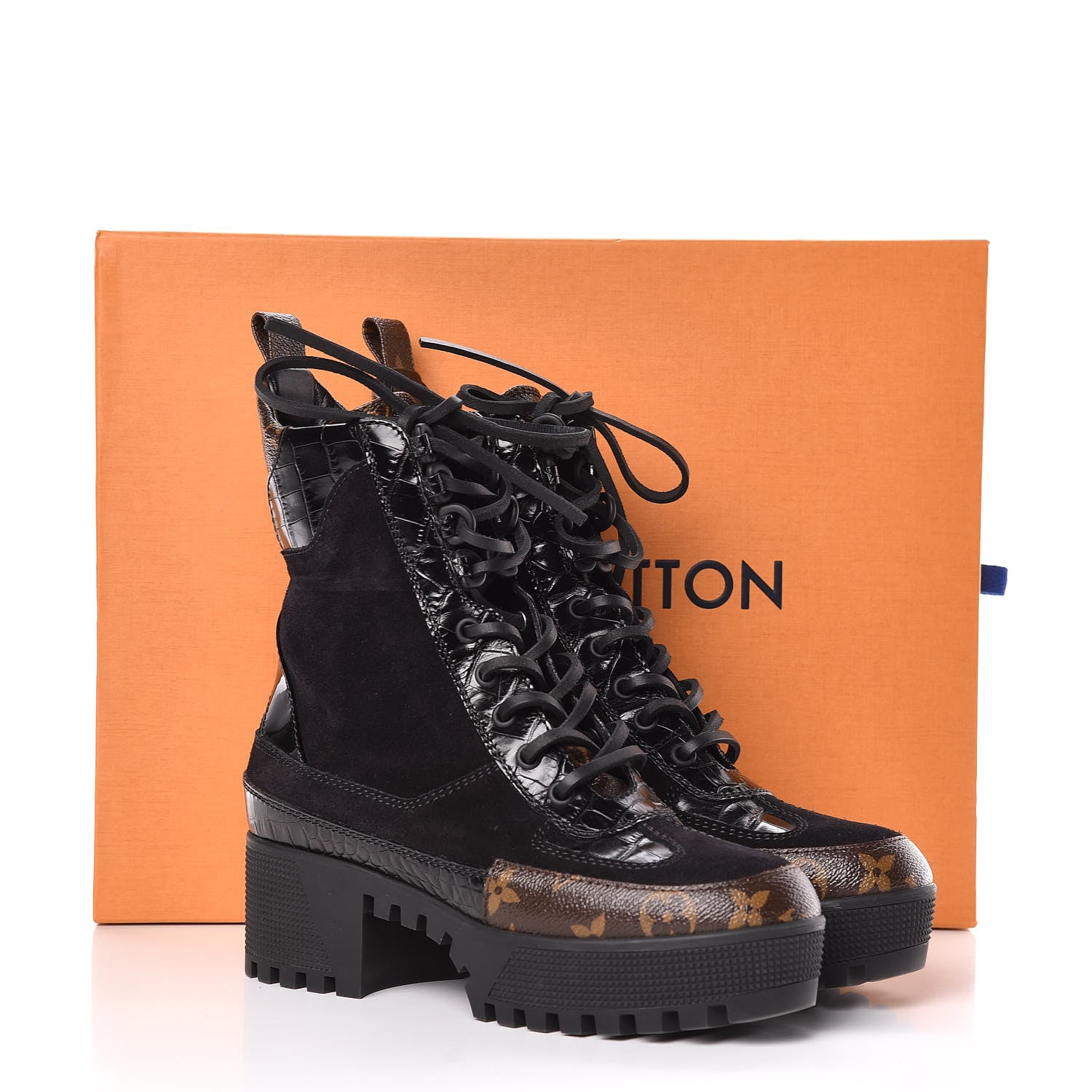 Louis Vuitton Suede Calfskin Monogram Laureate Platform Desert Boots 36 Black 9 of 9