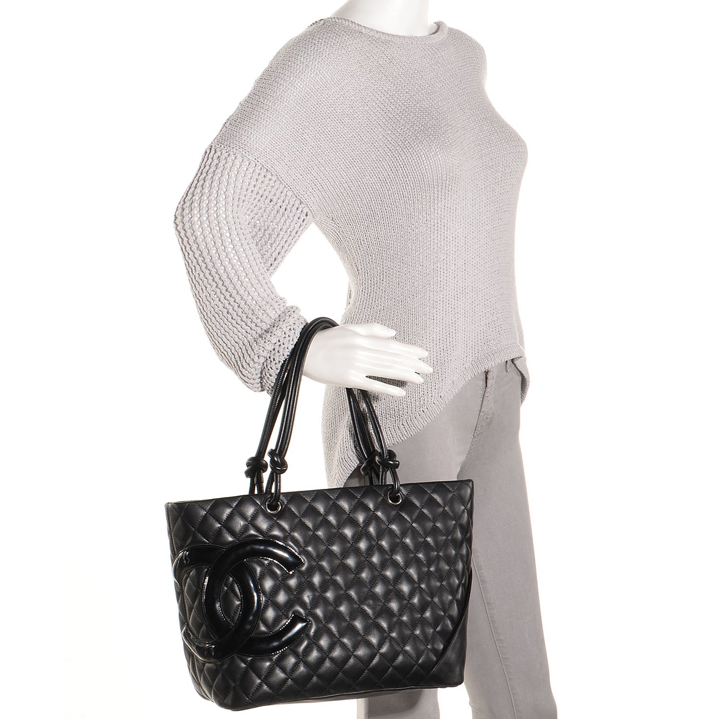 Calfskin Quilted Large Cambon Tote Black
