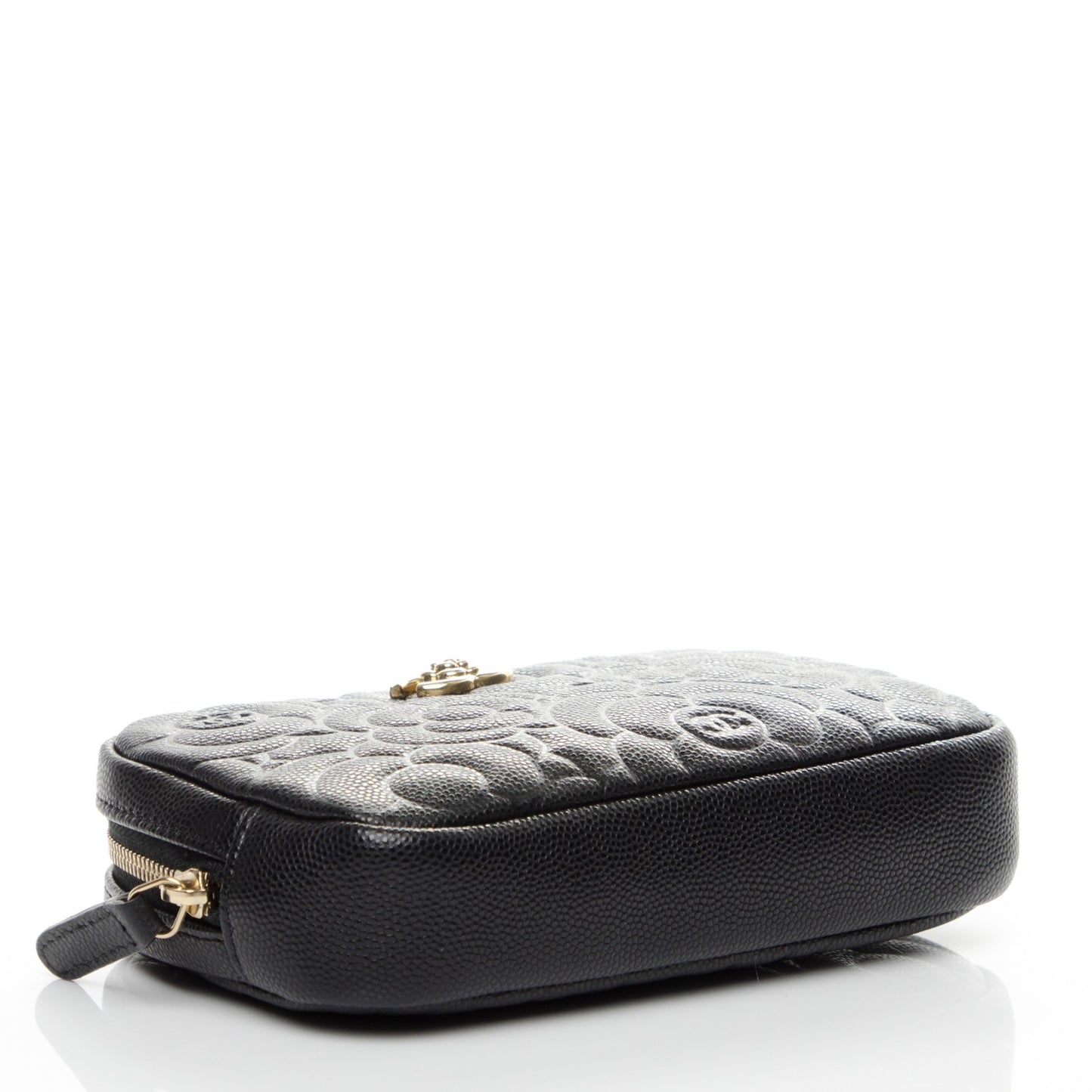 Caviar Camellia Embossed Small Cosmetic Case Black