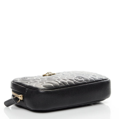 Chanel Caviar Camellia Embossed Small Cosmetic Case Black 4 of 7