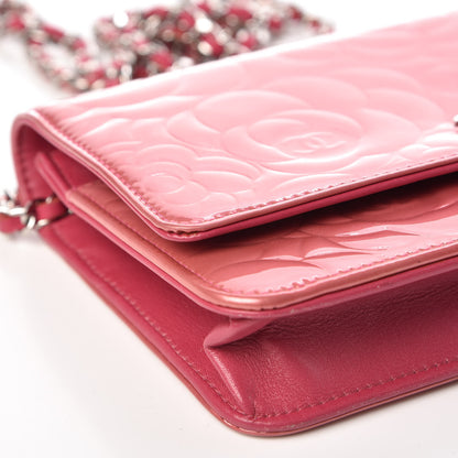 Chanel Patent Camellia Embossed Wallet on Chain WOC Rose 14 of 14