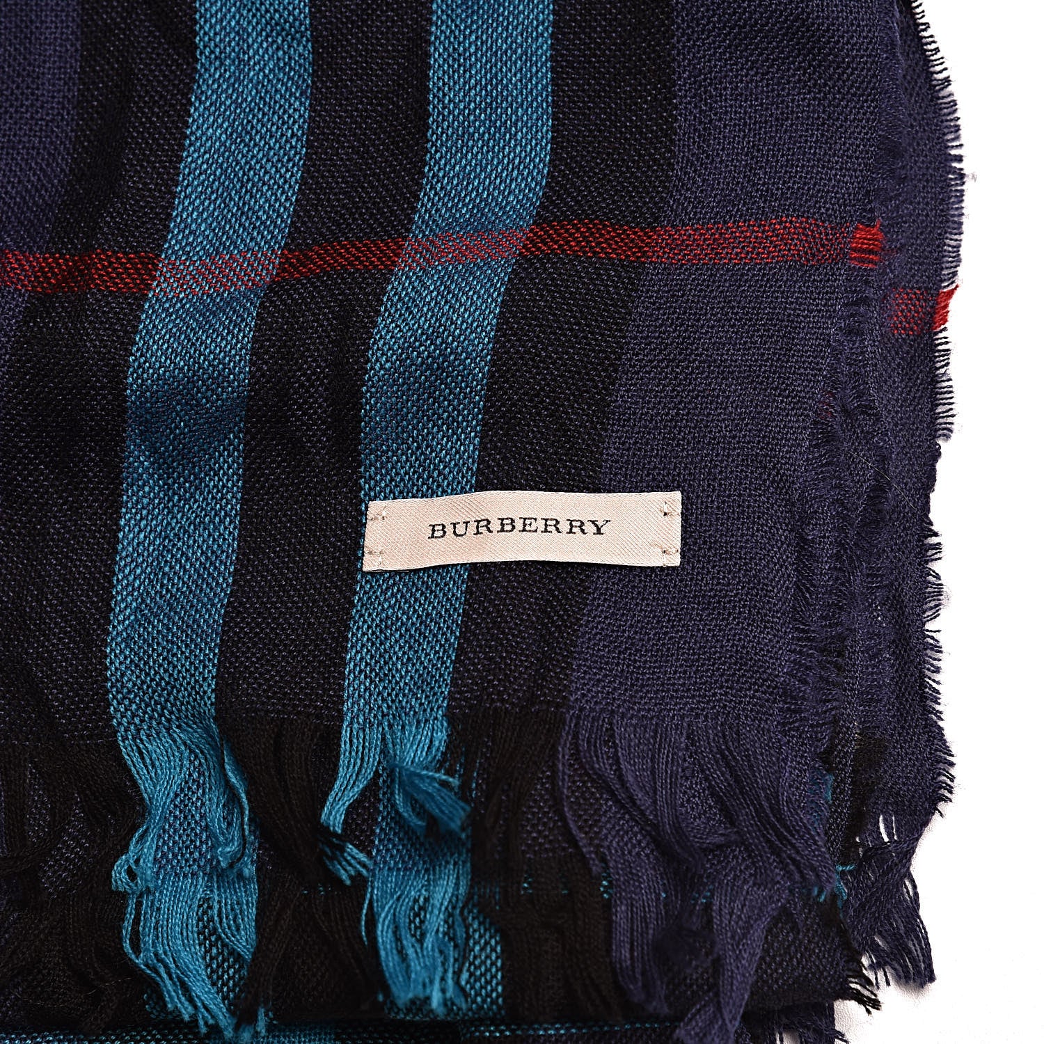 Burberry Merino Wool Cashmere Giant Check Lightweight Scarf Blue 4 of 7