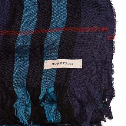 Burberry Merino Wool Cashmere Giant Check Lightweight Scarf Blue 4 of 7
