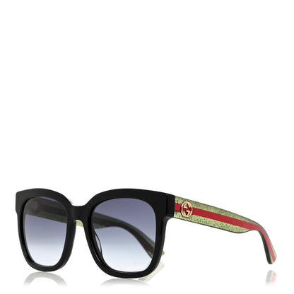 Gucci Acetate Square Frame Web Glitter Sunglasses GG0034SN Black Green 1 of 7