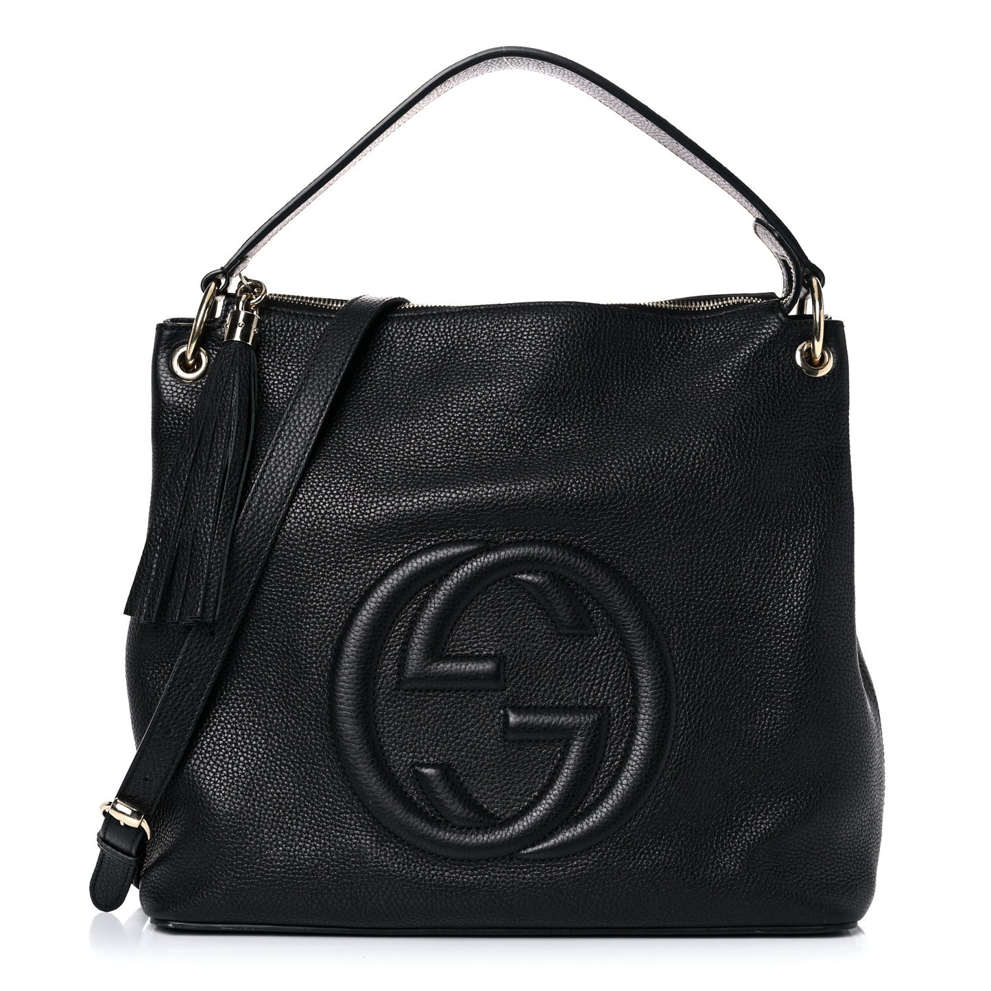 Pebbled Calfskin Large Soho Hobo Black