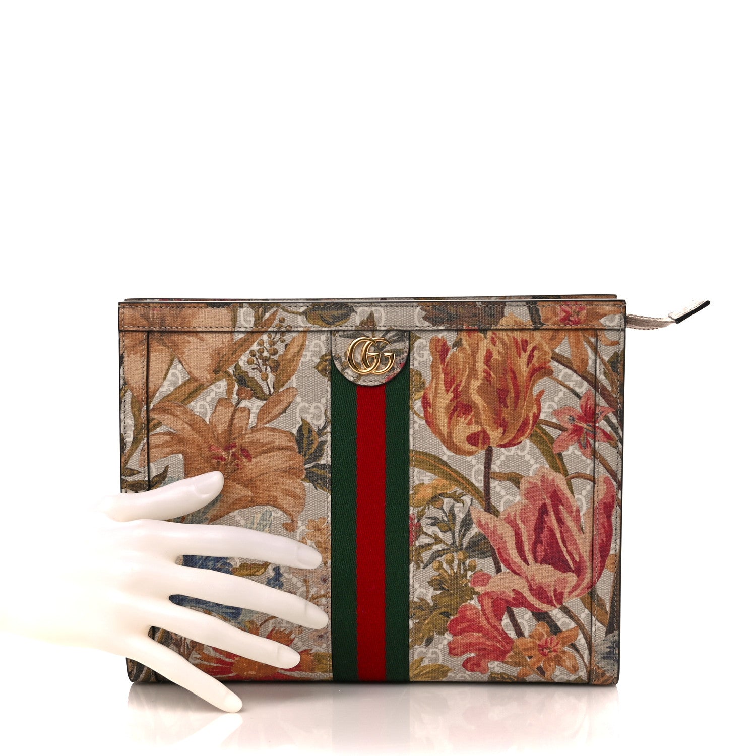Gucci GG Supreme Monogram Water Flora Web Ophidia Pouch Beige White Multicolor 2 of 10