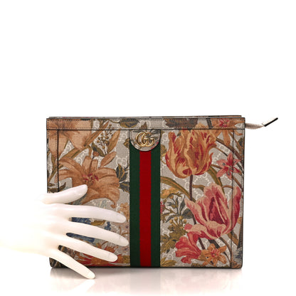Gucci GG Supreme Monogram Water Flora Web Ophidia Pouch Beige White Multicolor 2 of 10
