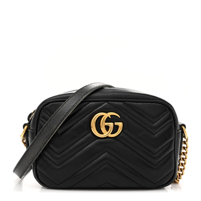 Gucci Calfskin Matelasse Mini GG Marmont Chain Shoulder Bag Black 1 of 17