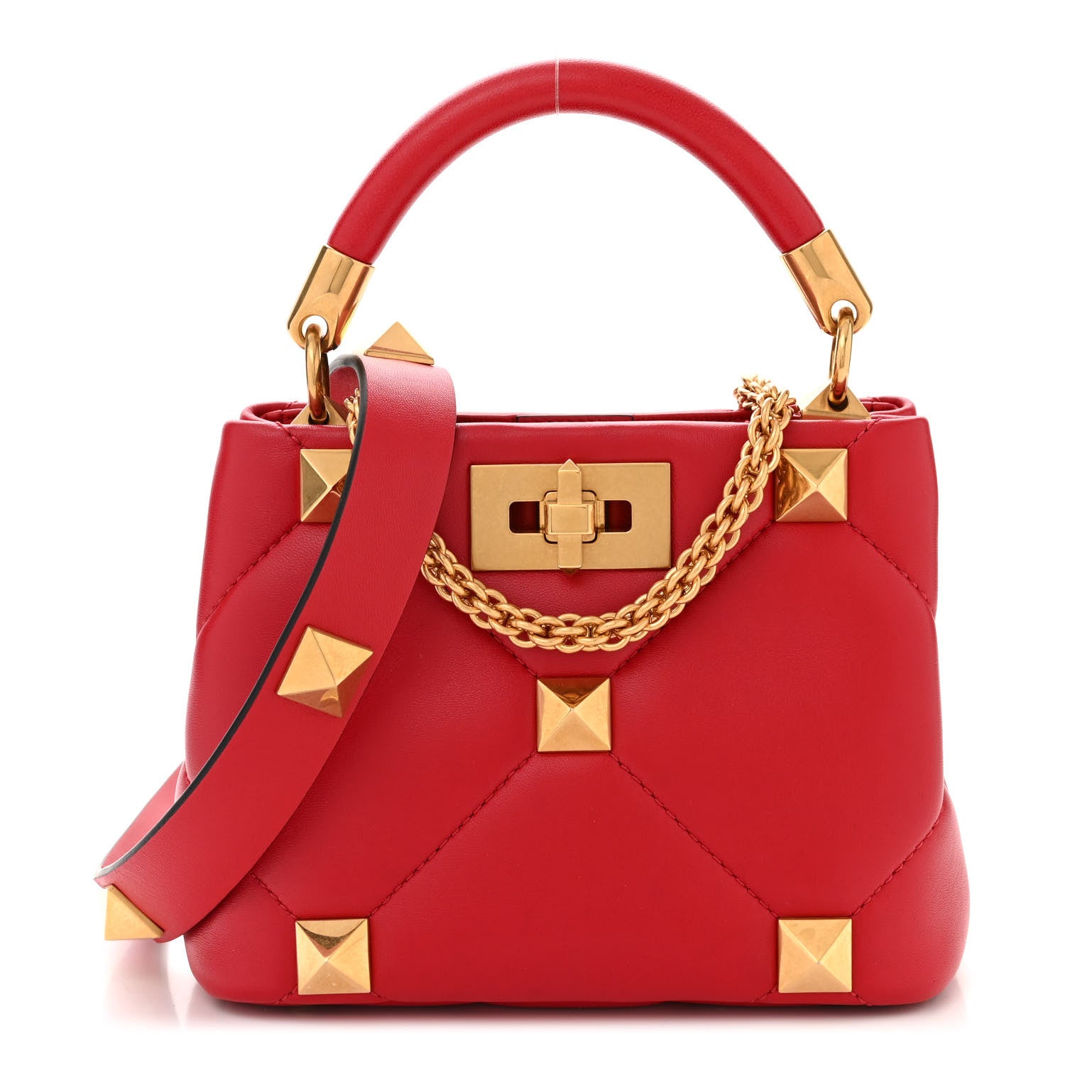 Valentino Garavani VALENTINO GARAVANI Nappa Small Roman Stud The Handle Bag Rouge Pur 1 of 10