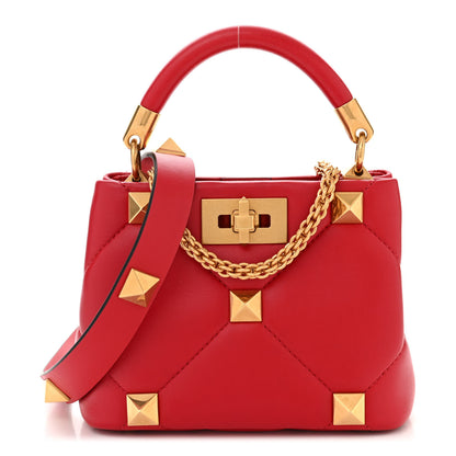 Valentino Garavani VALENTINO GARAVANI Nappa Small Roman Stud The Handle Bag Rouge Pur 1 of 10