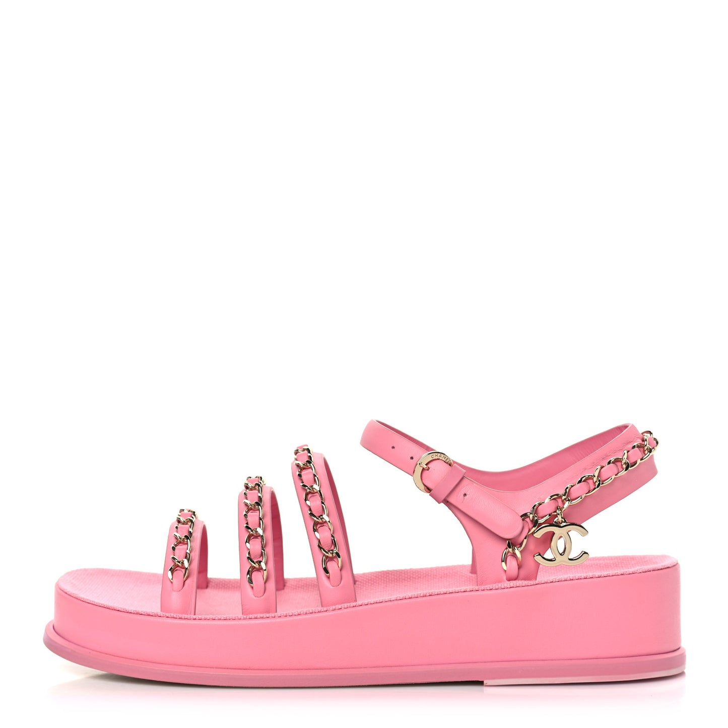 Calfskin Chain Platform Sandals 36 Pink