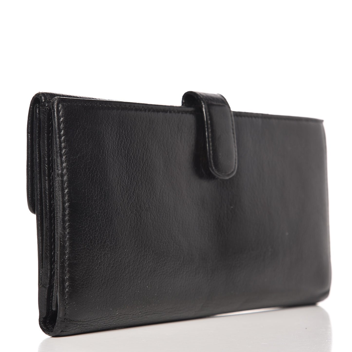 Goatskin Camellia Embossed Flap Wallet Black