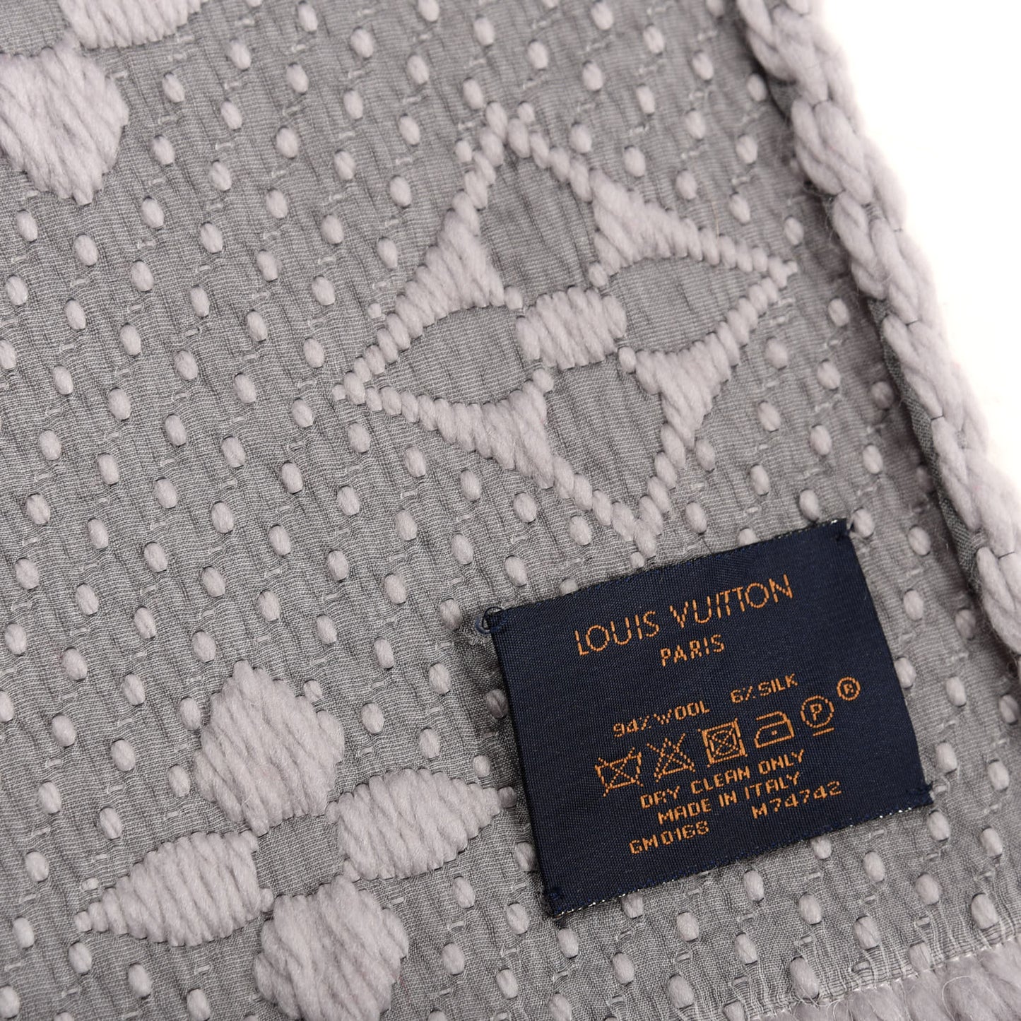 Wool Silk Logomania Scarf Pearl Grey