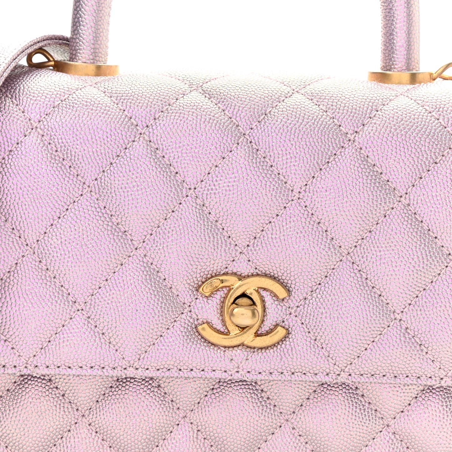 Iridescent Caviar Quilted Mini Coco Handle Flap Light Pink