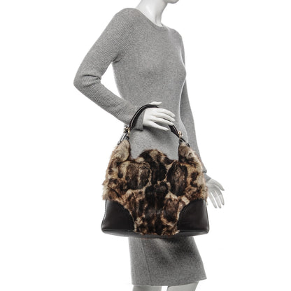 Gucci Leopard Print Fur Large Signoria Hobo Dark Brown 2 of 7
