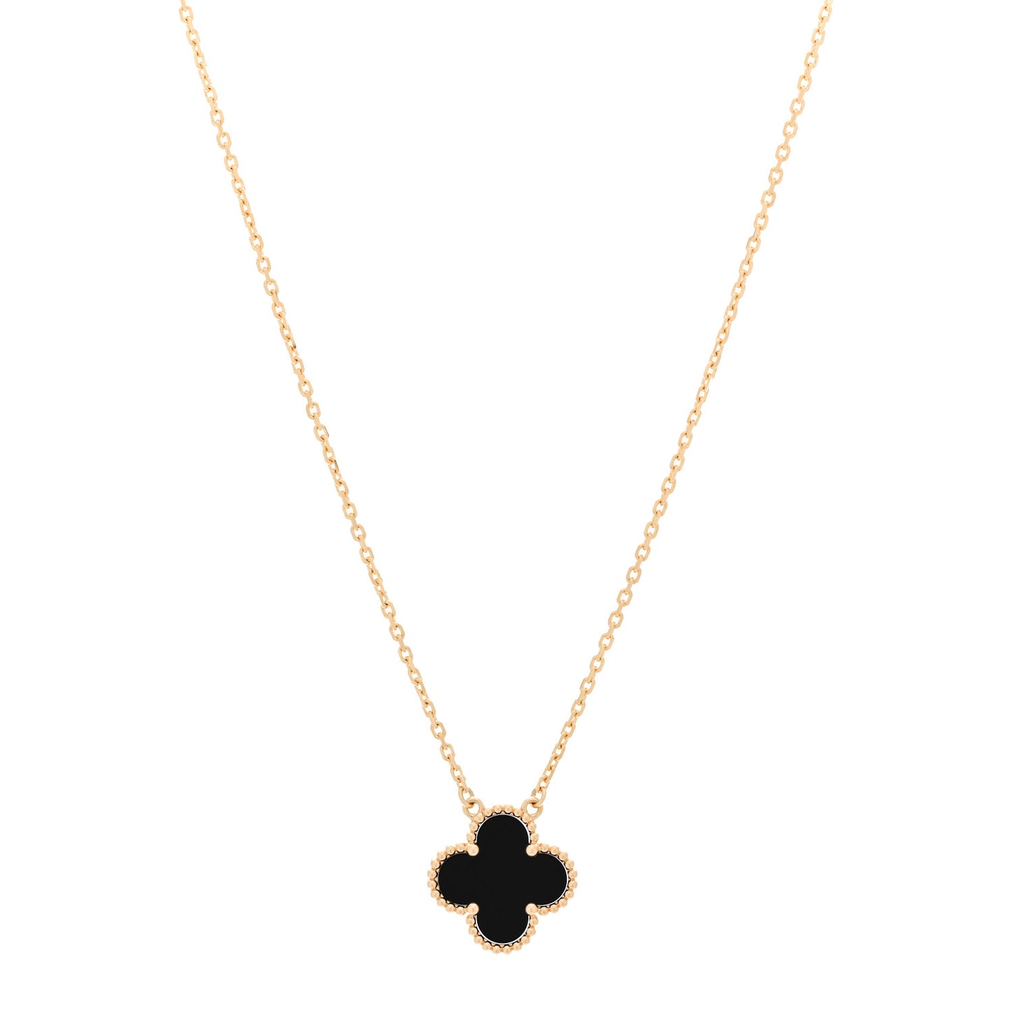 18K Yellow Gold Black Onyx Vintage Alhambra Pendant Necklace