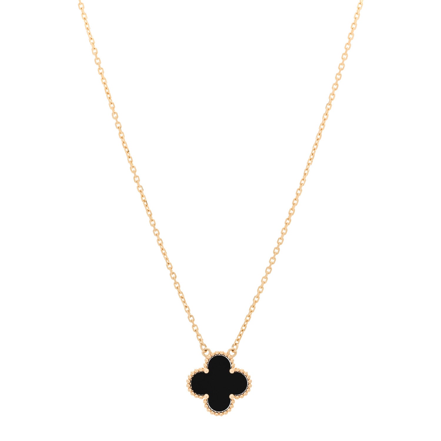 Van Cleef & Arpels 18K Yellow Gold Black Onyx Vintage Alhambra Pendant Necklace 1 of 4