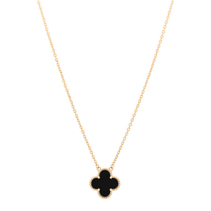 Van Cleef & Arpels 18K Yellow Gold Black Onyx Vintage Alhambra Pendant Necklace 1 of 4