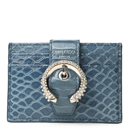Jimmy Choo Calfskin Snakeskin Embossed Crystal Umika Cardholder Wallet Blue 1 of 5