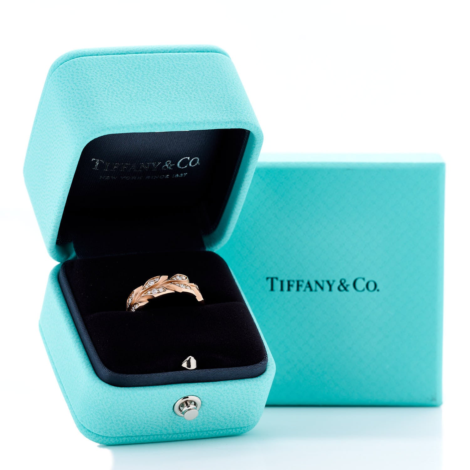 Tiffany 18K Rose Gold Diamond Victoria Vine Band Ring 49 5 6 of 6