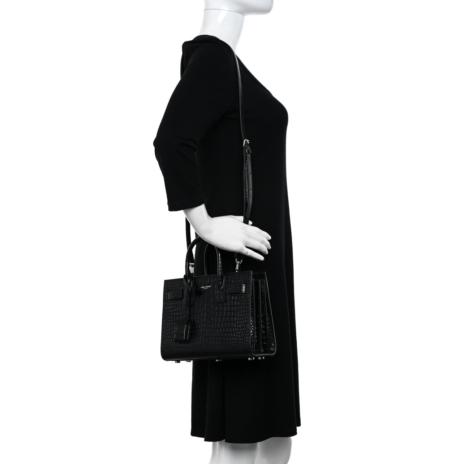 Saint Laurent Calfskin Crocodile Embossed Nano Sac De Jour Black 2 of 11