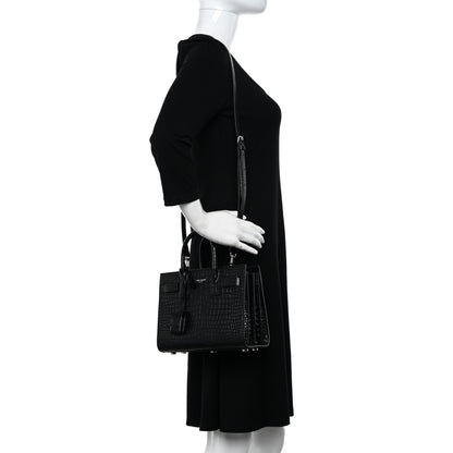 Saint Laurent Calfskin Crocodile Embossed Nano Sac De Jour Black 2 of 11