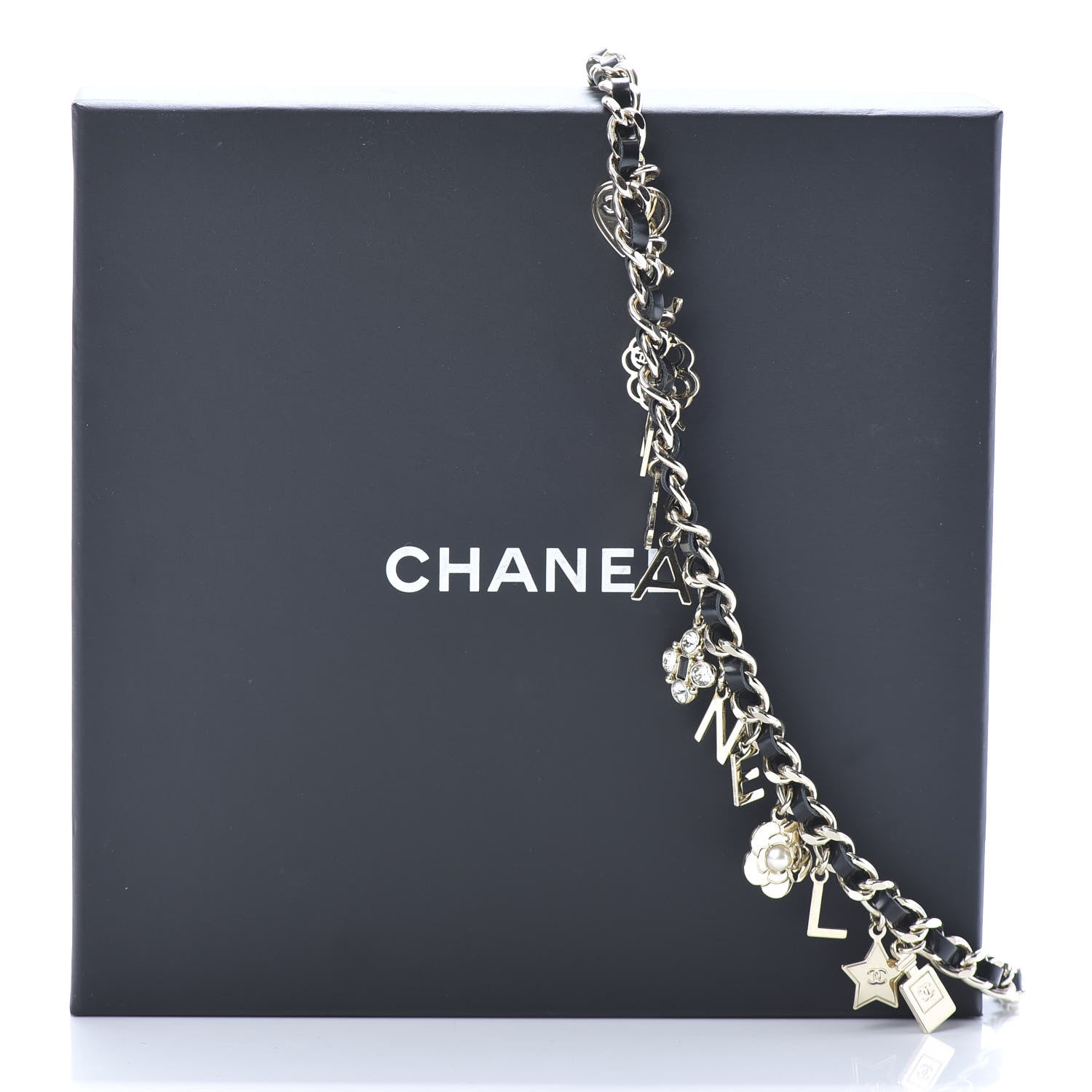 Chanel Lambskin Crystal CC Logo Charming Necklace Gold Black 5 of 5