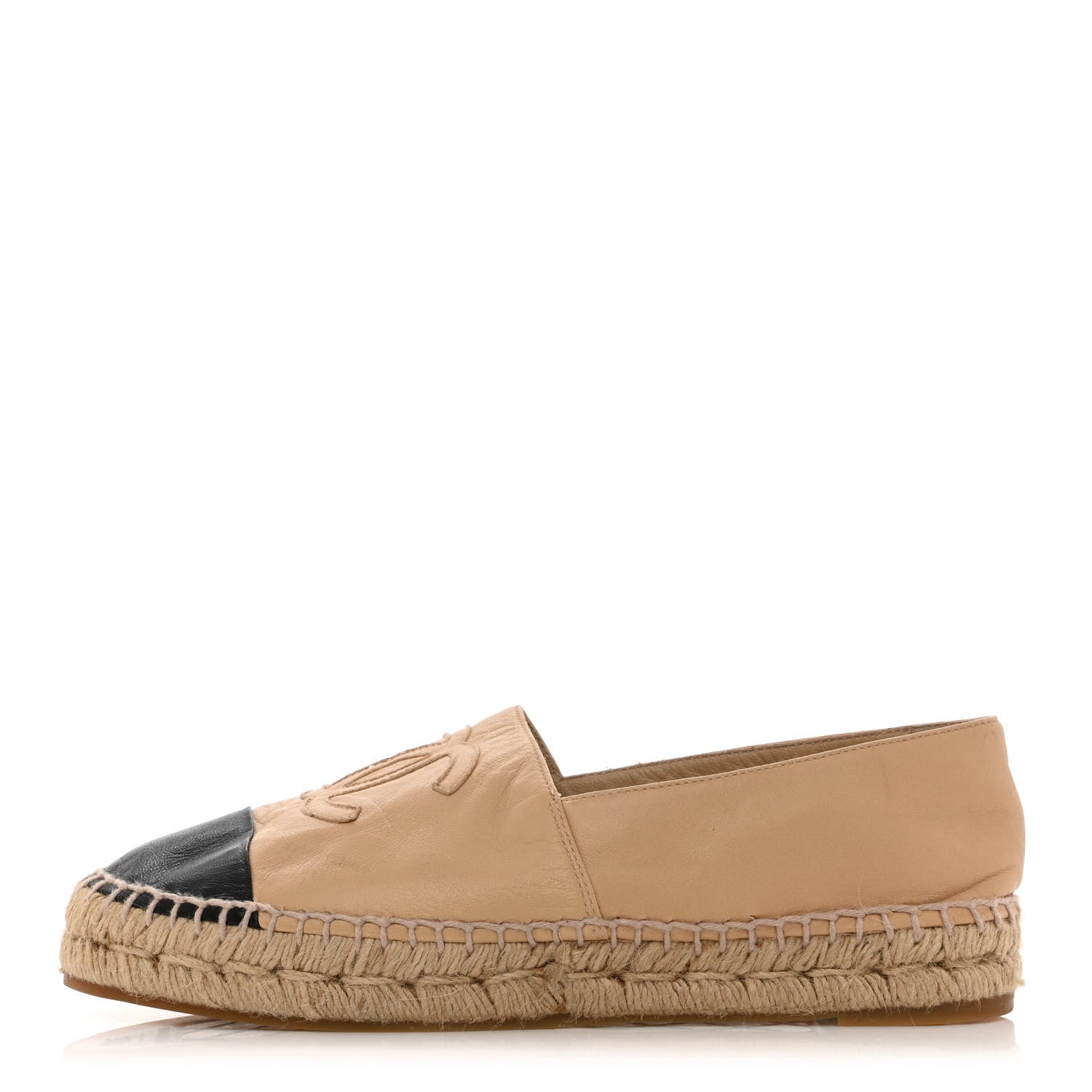 Chanel Lambskin CC Espadrilles 37 Beige Black 1 of 11