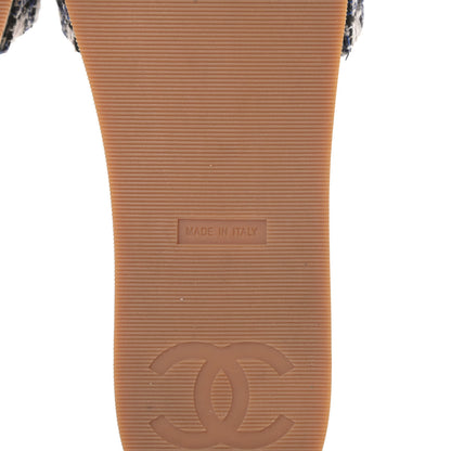 Chanel Tweed Mixed Fibers Cork CC Mule Sandal 41 Navy Blue White Blue 7 of 12