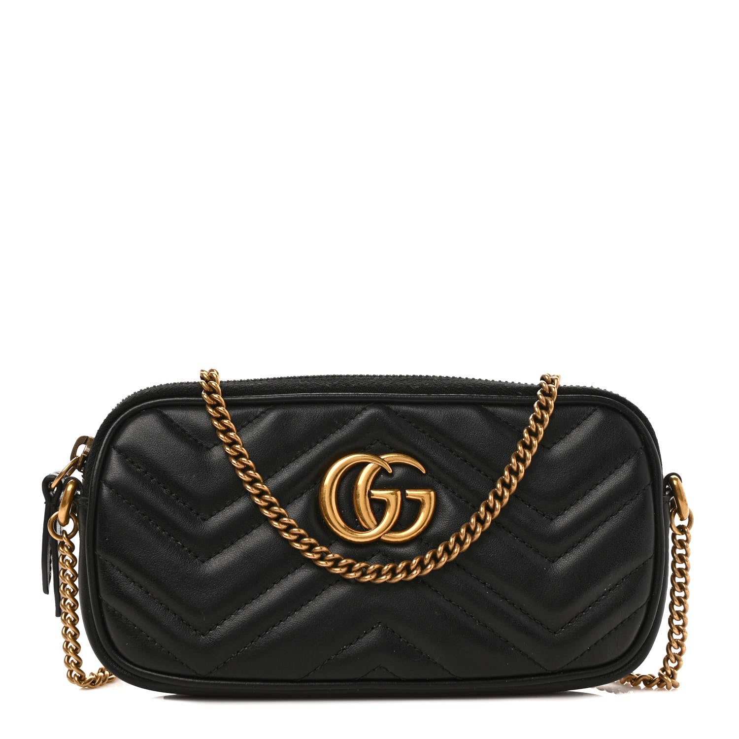 Gucci Calfskin Matelasse Mini GG Marmont Chain Crossbody Bag Black 1 of 9