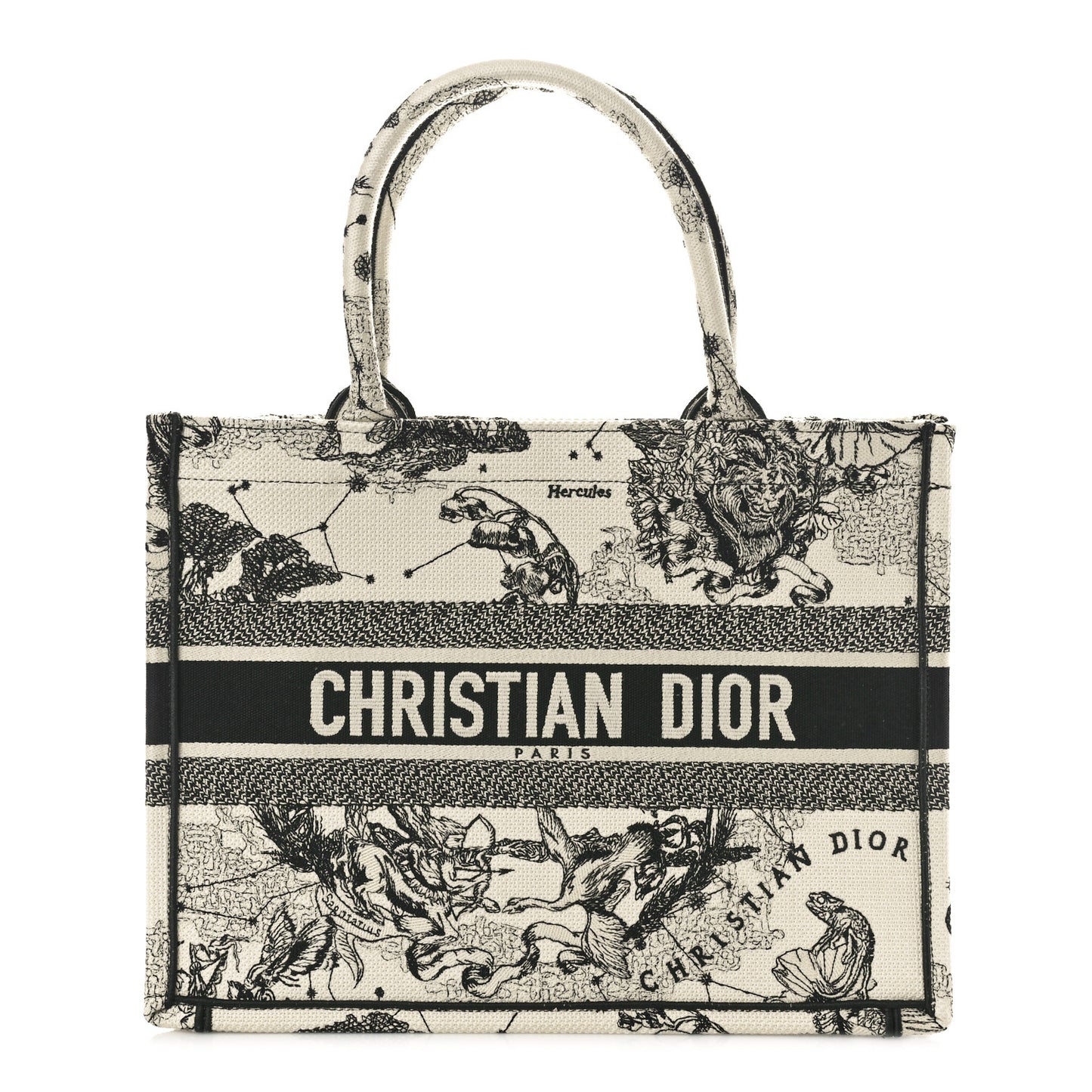 Canvas Zodiac Toile De Jouy Embroidered Medium Book Tote Latte