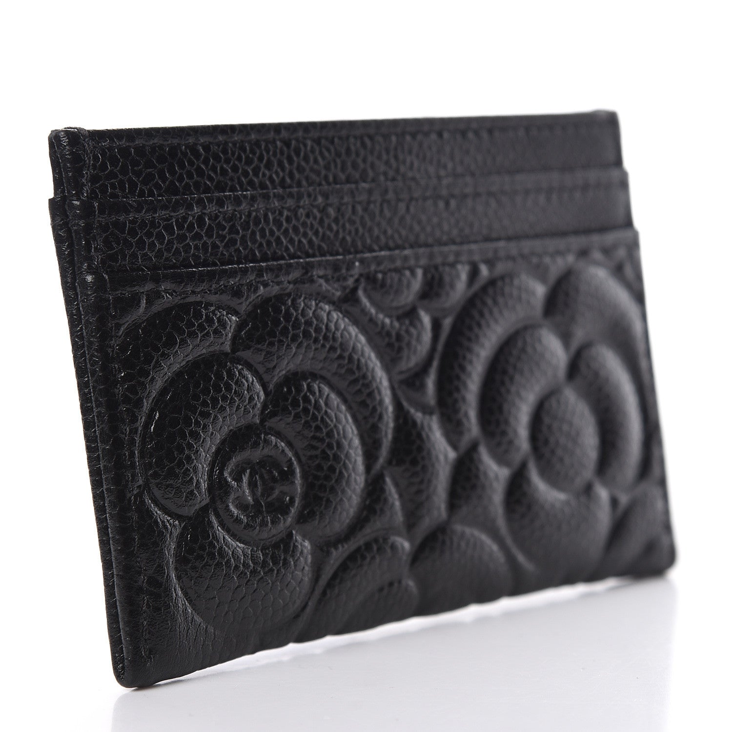 Chanel Caviar Camellia Embossed Card Holder Black 3 of 9