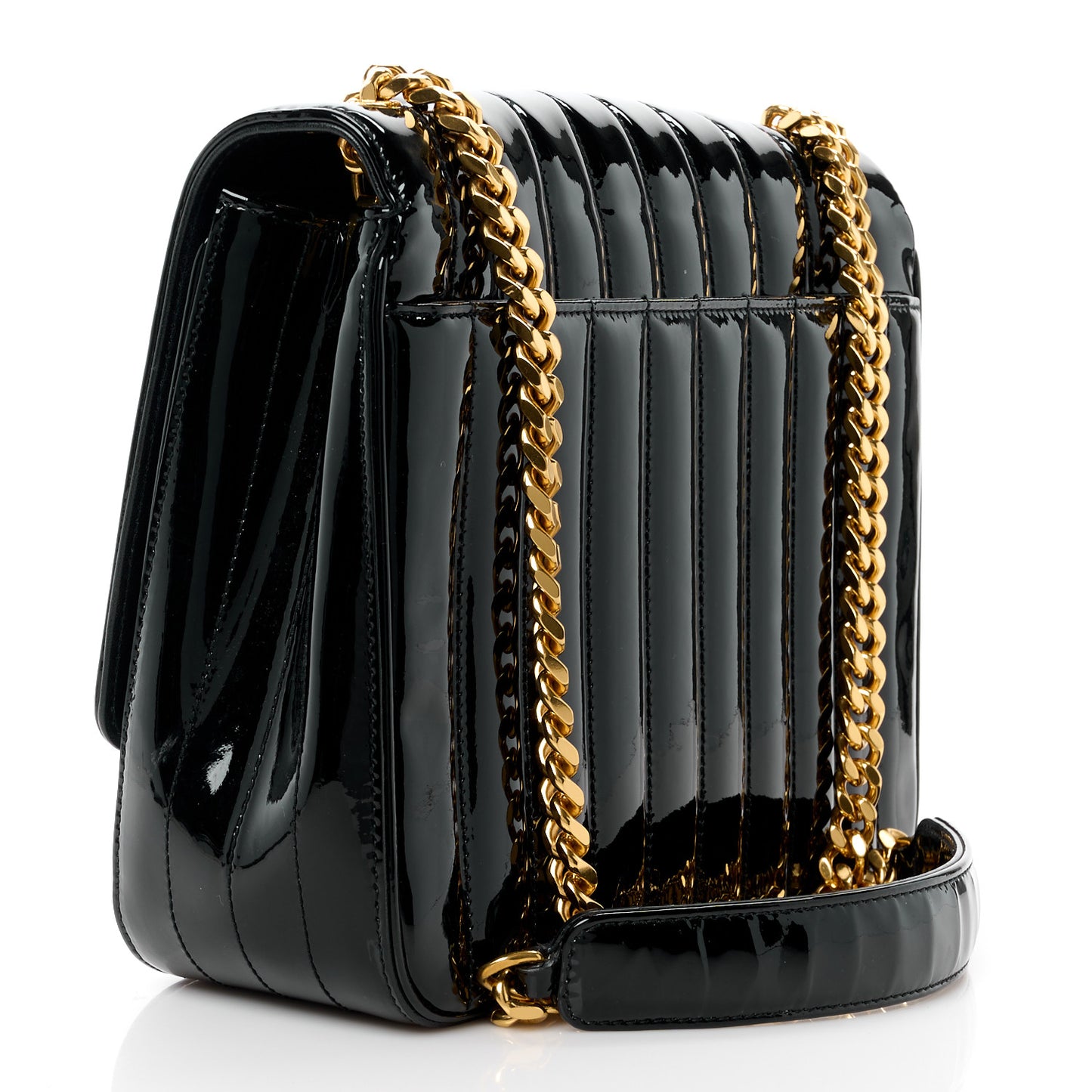 SAINT LAURENT Patent Matelasse Monogram Large Vicky Chain Bag Black