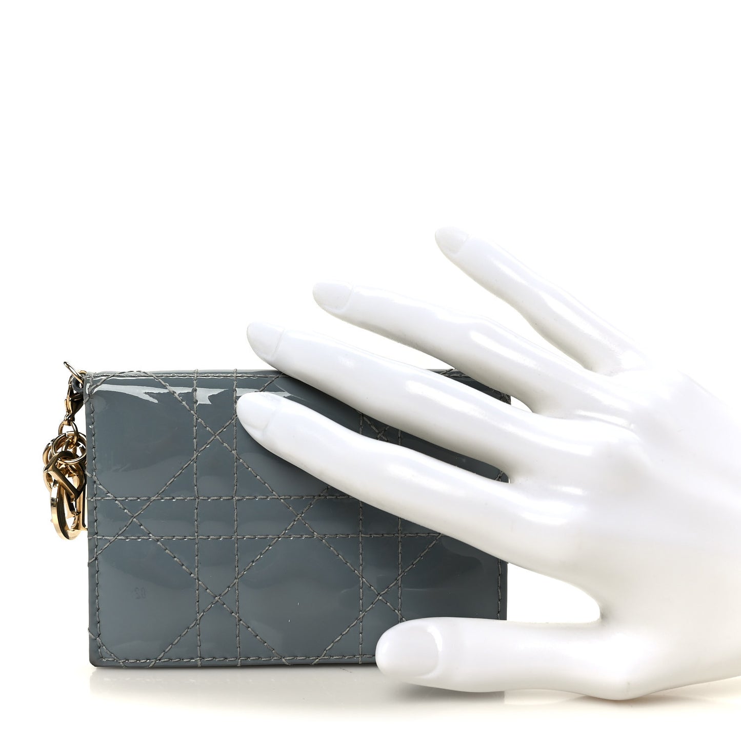 Patent Cannage Mini Lady Dior Wallet Cloud Blue