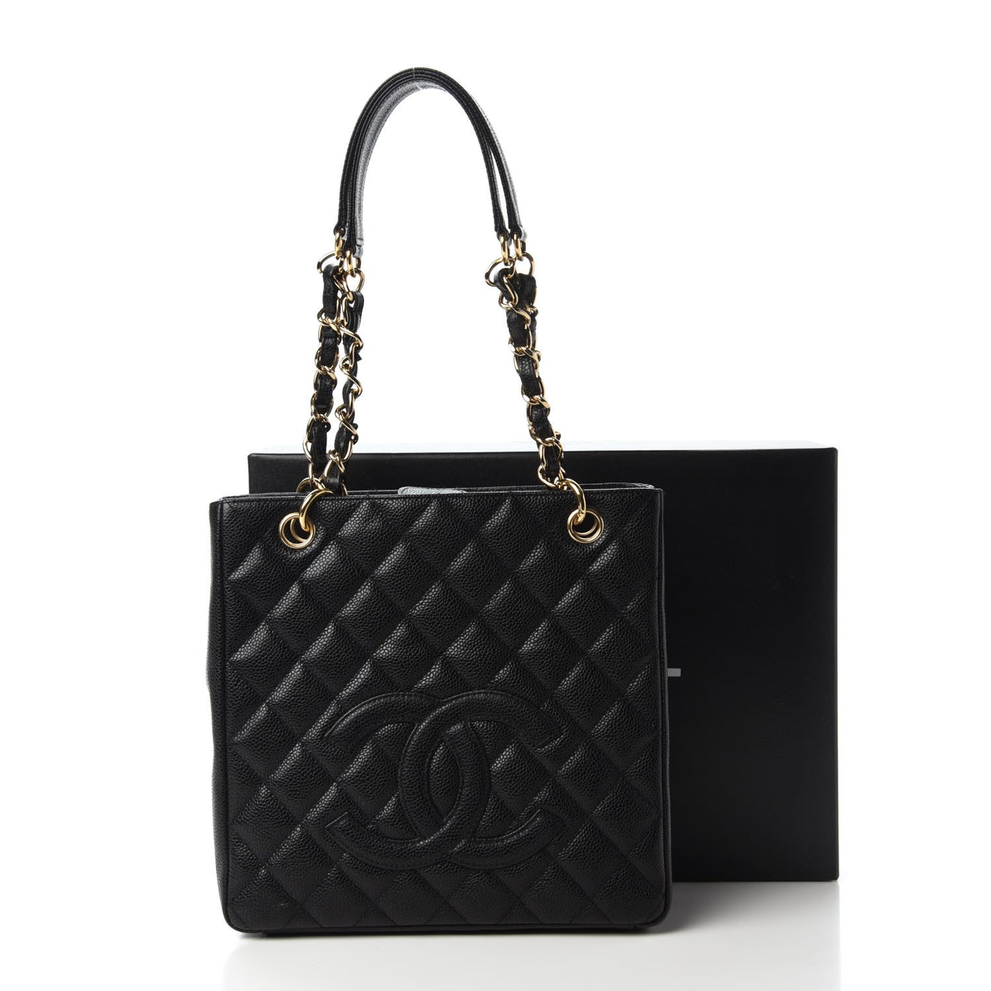 Caviar Quilted Petit Shopping Tote PST Black
