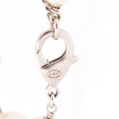 Chanel Beaded Globe Pearl CC Long Necklace Silver 3 of 6