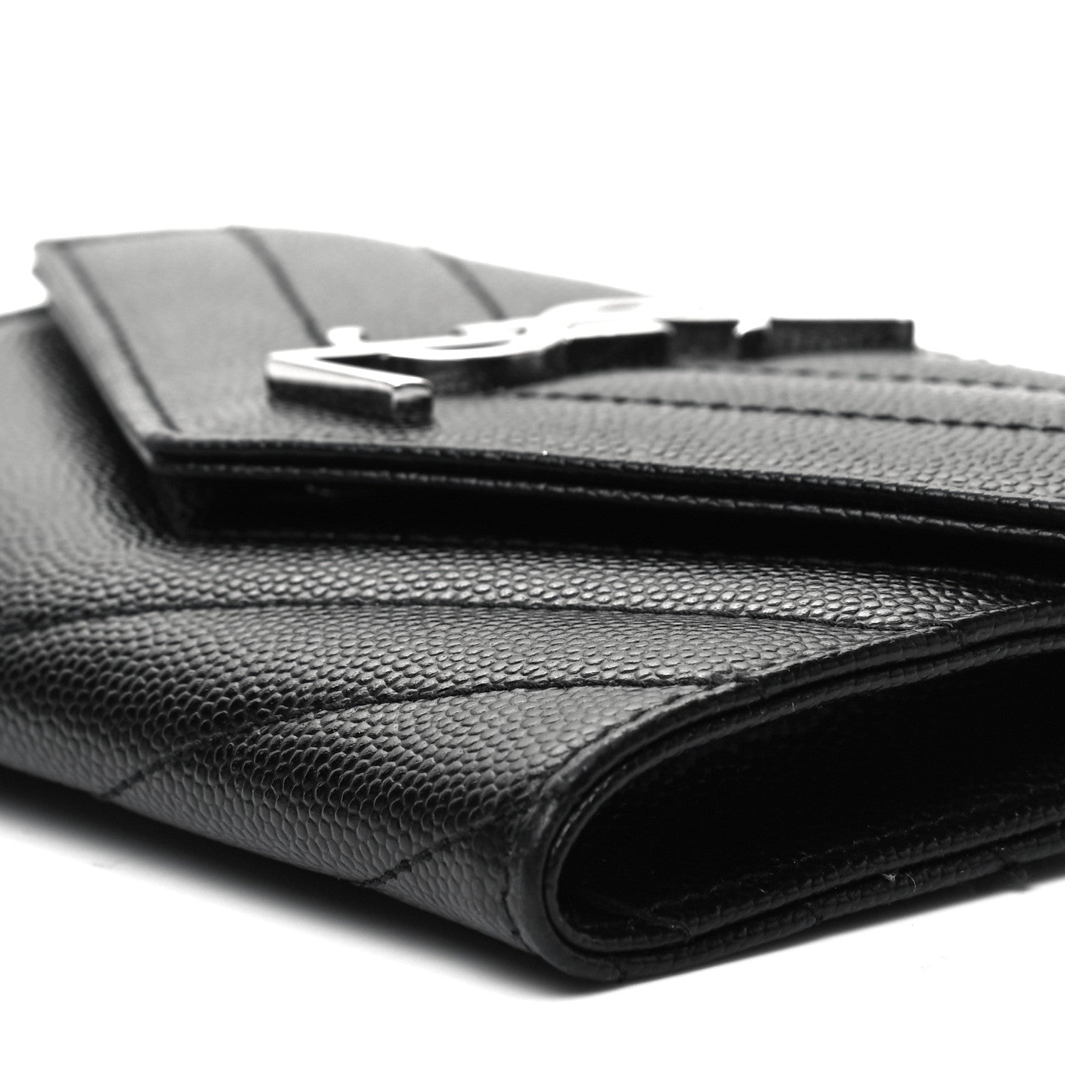 Saint Laurent Grain De Poudre Matelasse Chevron Small Monogram Envelope Wallet Black 8 of 9