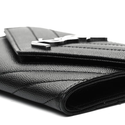 Saint Laurent Grain De Poudre Matelasse Chevron Small Monogram Envelope Wallet Black 8 of 9