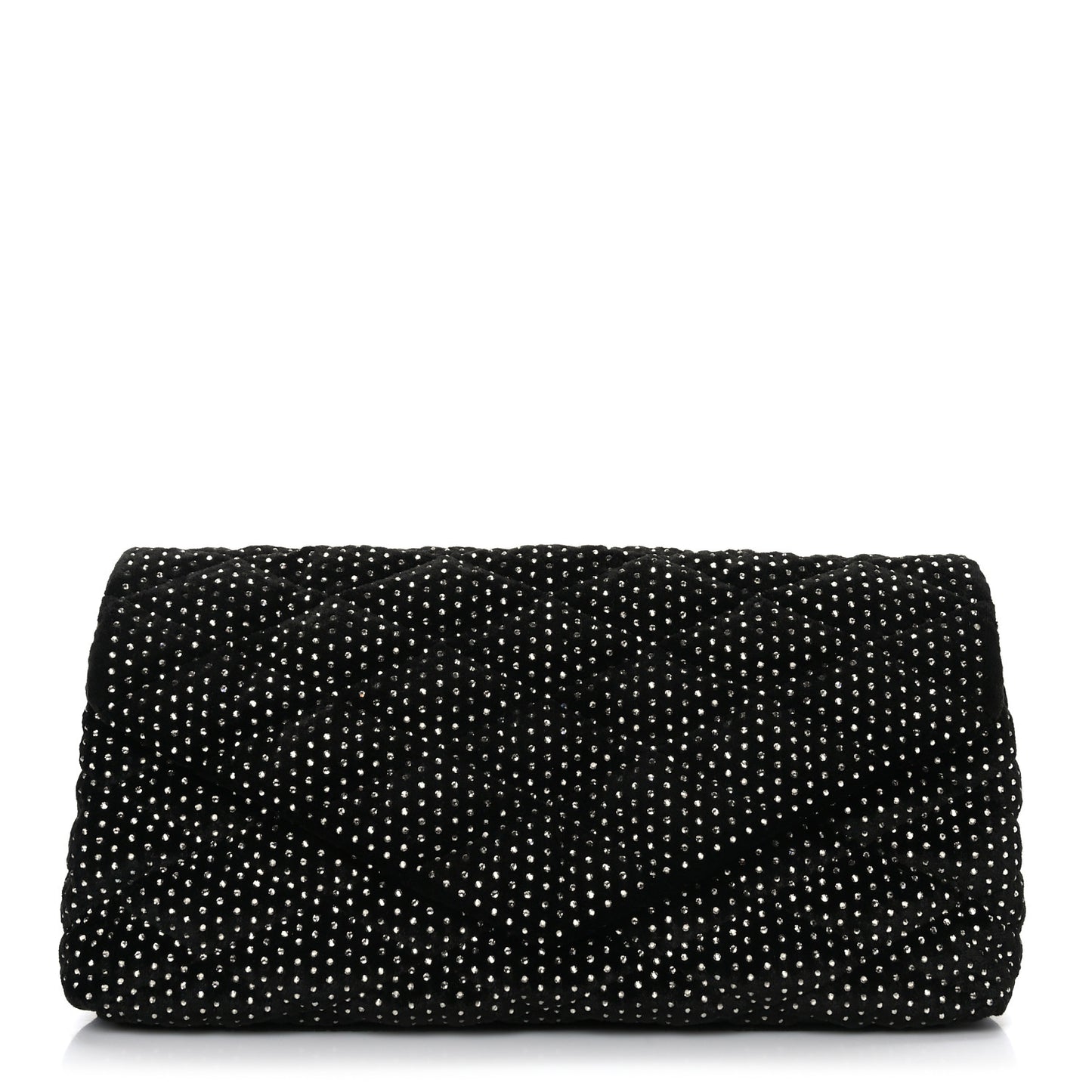Velvet Lambskin Quilted Rhinestone Sade Puffer Envelope Clutch Black