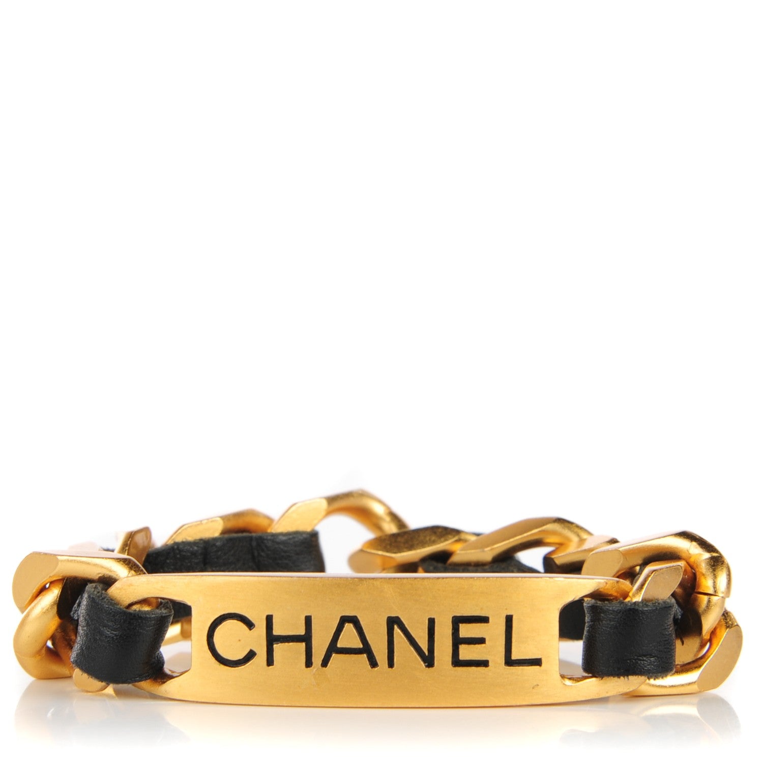 Chanel Lambskin Chain Logo Bracelet Gold Black 1 of 4