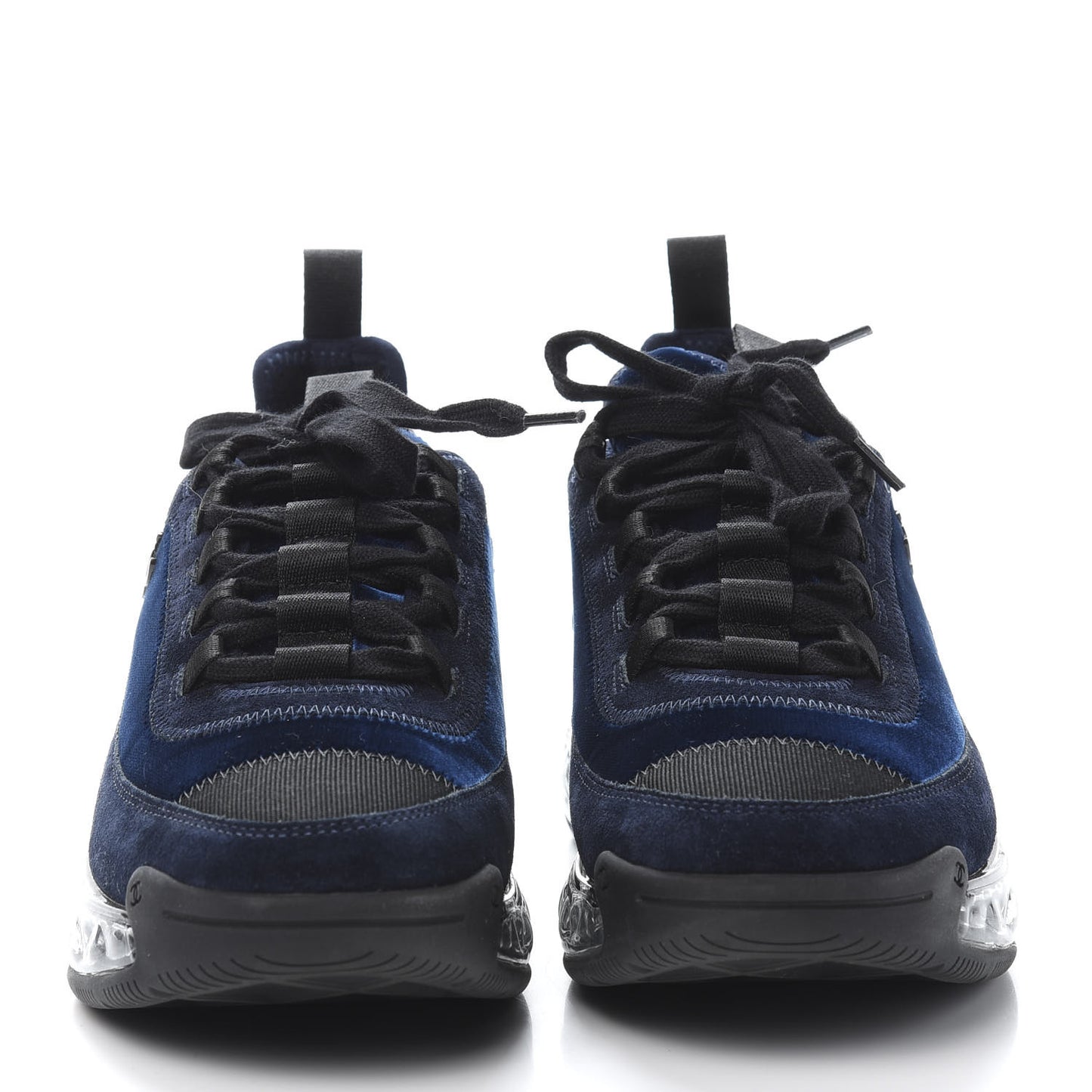 Suede Calfskin Velvet Grosgrain CC Sneakers 38 Navy Blue Black