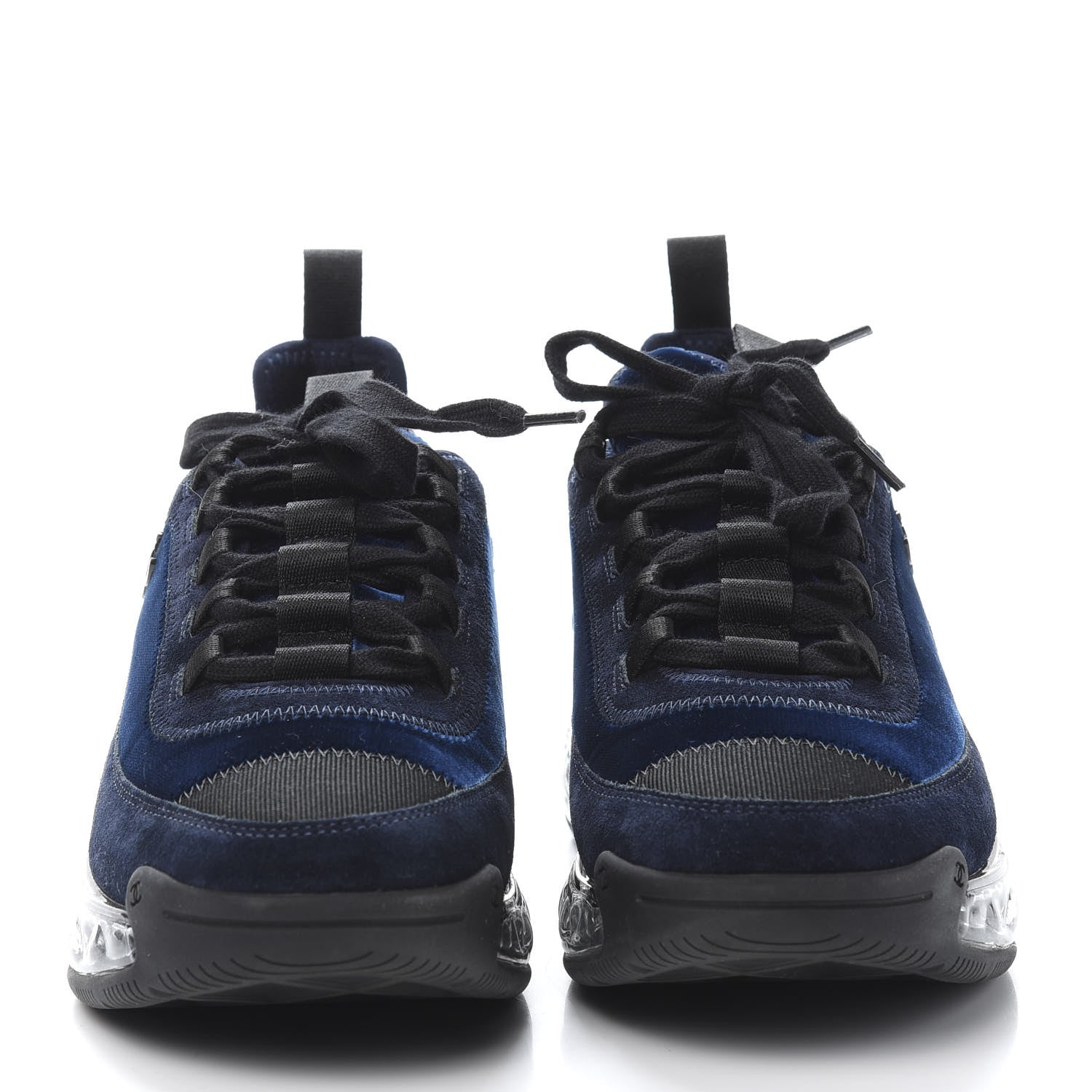 Chanel Suede Calfskin Velvet Grosgrain CC Sneakers 38 Navy Blue Black 2 of 10
