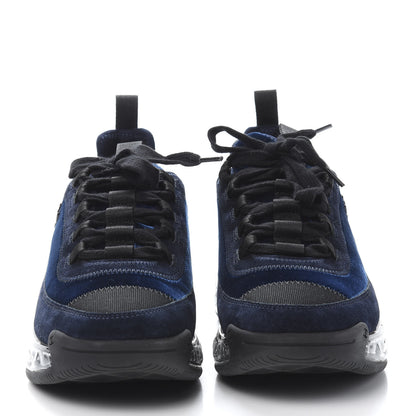 Chanel Suede Calfskin Velvet Grosgrain CC Sneakers 38 Navy Blue Black 2 of 10