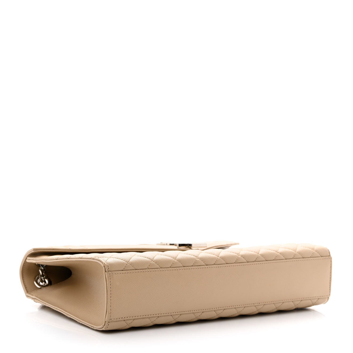 Saint Laurent Grain De Poudre Mixed Matelasse Large Triquilt Monogram Satchel Dark Beige 4 of 10