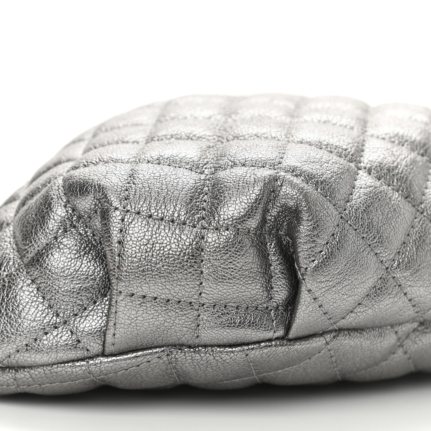 Metallic Calfskin Quilted Banane Waist Bag Fanny Pack Dark Silver