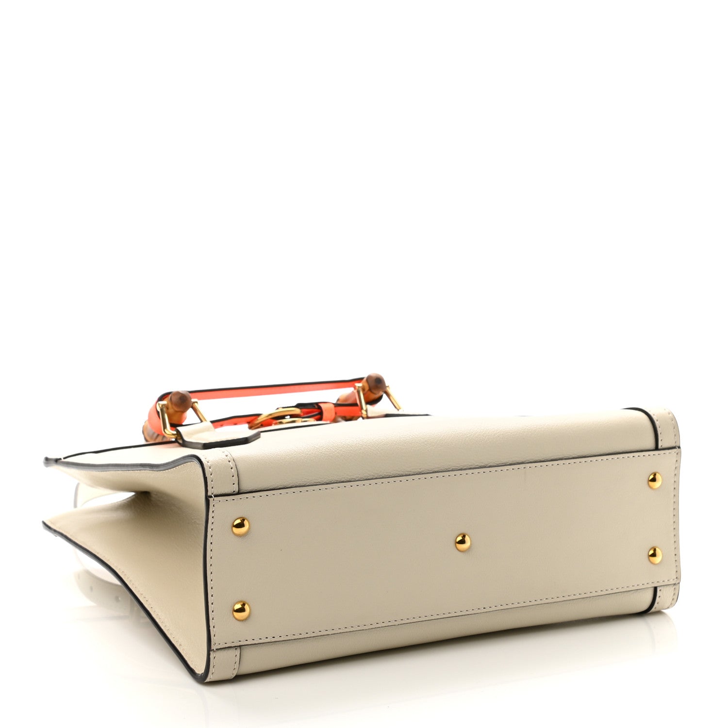 Gucci Wonka Grain Calfskin Small Diana Tote Bag Mystic White Orange Fluo 4 of 10