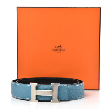 Hermes Togo Box 32mm H Belt 80 Blue Jean Black 7 of 7
