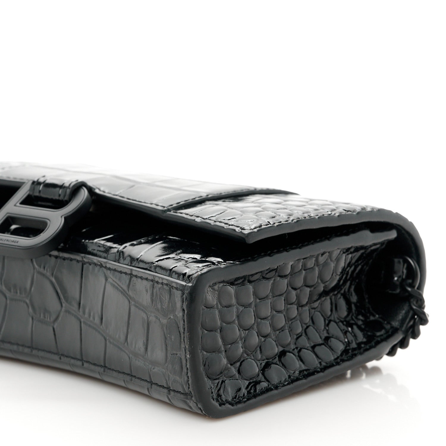 Balenciaga Shiny Calfskin Monochrome Crocodile Embossed Hourglass Chain Bag Black 11 of 11
